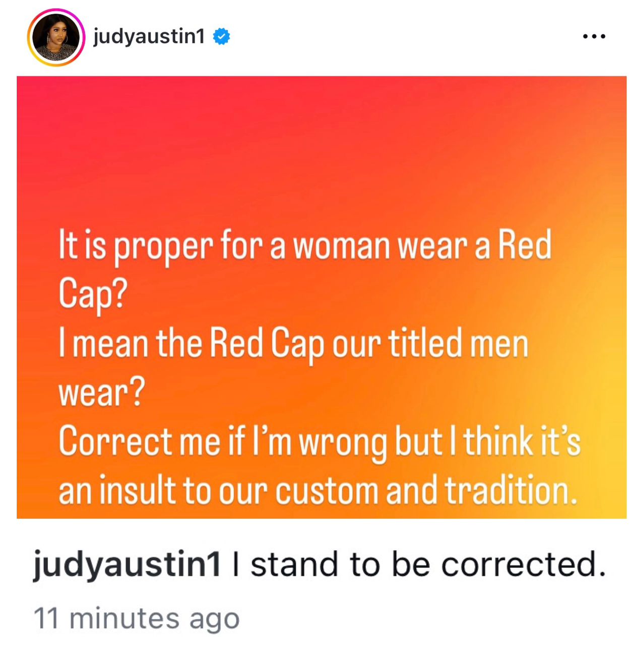 Is it proper for a woman to wear the red cap meant for titled Igbo men? -  Actress Judy Austin asks